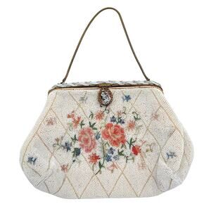 Vintage Jorelle 1950's Embroidered Micro Pearl Evening Bag Silk Handmade France